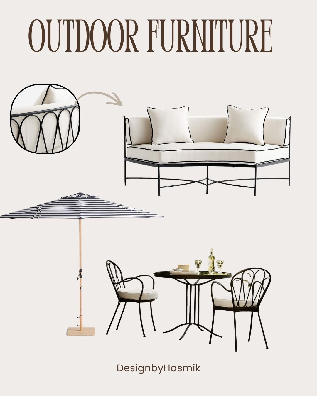 Outdoor furniture can completely transform a patio, balcony, or backyard into a relaxing and stylish extension of your home. A well-designed outdoor setup creates the perfect environment for morning coffee, casual meals, or gathering with friends and family on warm evenings. I curated these outdoor furniture pieces because they combine elegant design, comfort, and durability while maintaining a timeless aesthetic that works beautifully in many outdoor settings.

The combination of sleek black metal frames and soft neutral cushions creates a sophisticated yet relaxed look. The sculptural curved details of the chairs and sofa add character and visual interest while keeping the overall design light and modern. This balance between structure and softness makes the furniture feel elevated while still comfortable for everyday outdoor living.

The bistro table and chairs bring a charming café-inspired atmosphere to the space. This type of seating arrangement is perfect for small patios, balconies, or garden corners where you want to create an intimate place to sit, relax, and enjoy the outdoors. Whether used for morning coffee, light lunches, or evening drinks, a small dining setup like this instantly makes the outdoor area feel welcoming and thoughtfully styled.

Adding a striped umbrella not only provides shade during sunny days but also introduces a classic outdoor design element that feels both functional and decorative. The clean lines and neutral palette allow these pieces to blend easily with different exterior styles, including modern patios, coastal terraces, and classic garden spaces.

Creating a beautiful outdoor environment is about choosing furniture that feels comfortable, timeless, and well designed. With the right combination of seating, table space, and shade, even a small outdoor area can become a favorite place to relax and enjoy fresh air.

#outdoorfurniture #outdoorliving #patiodesign #backyardinspiration #modernoutdoor #homedecor #interiordesign #outdoorstyle #designinspo #ltkhome @Crate & Barrel 

#LTKSaleAlert #LTKHome #LTKSpringSale