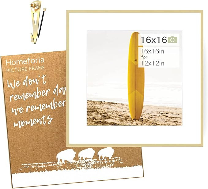 Homeforia 16x16 inch Square Picture Frame - 16 X 16 Frame Matted To 12x12 - Standard Square Photo... | Amazon (US)