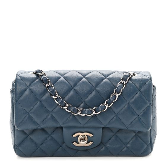 CHANEL Lambskin Quilted Mini Rectangular Flap Blue | FASHIONPHILE (US)
