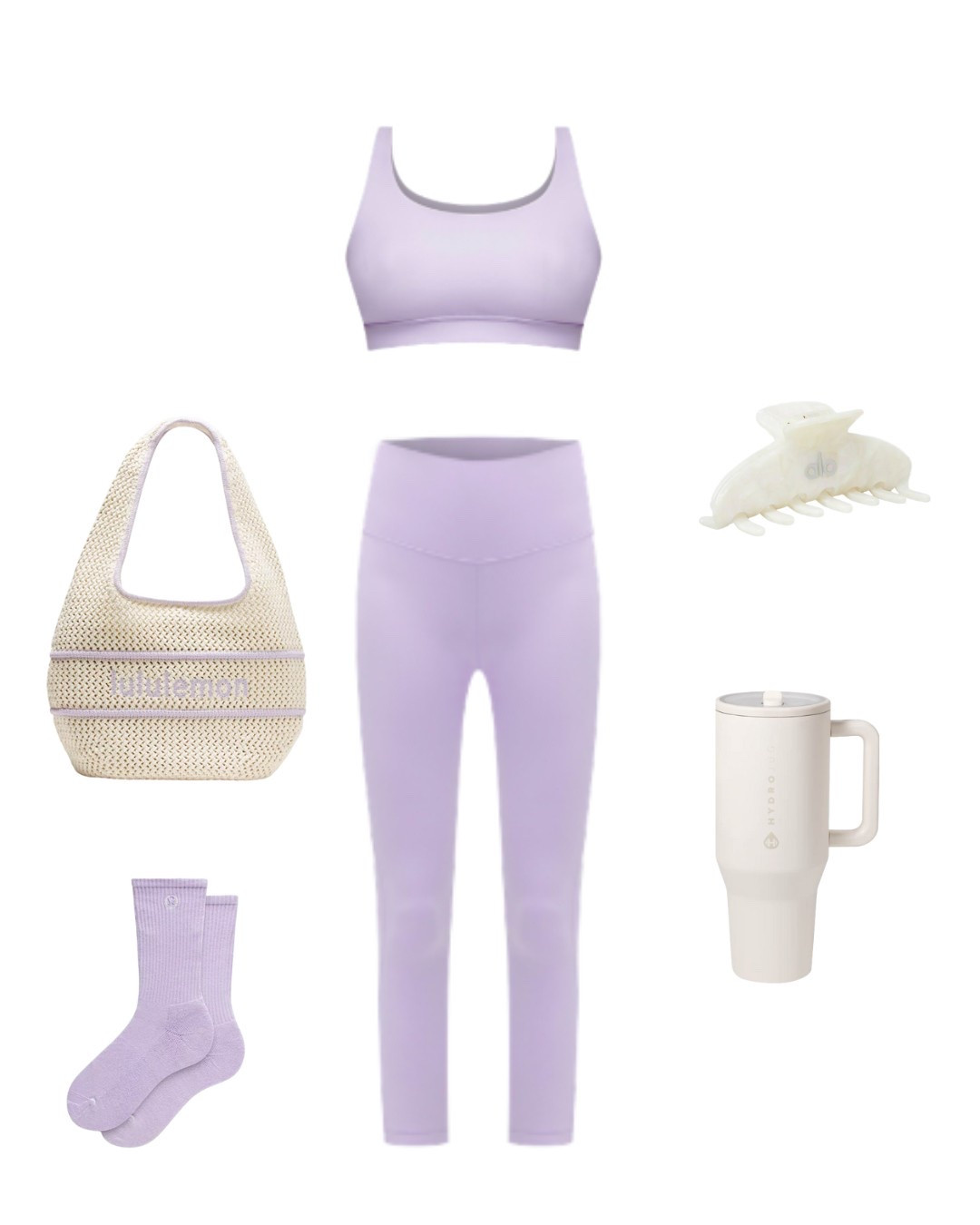 super adorable workout set, love this lavender color for this summer! #lululemon #lavender #workout #leggings #sportsbra #crochetbag #hydrojug #wellness 

#LTKStyleTip #LTKGiftGuide #LTKActive