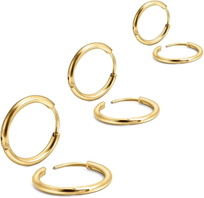 EACHLP Unisex 18K Real Gold Plating Surgical Steel Sleeper Tiny Hoop Earrings,Nose Ring Septum Ri... | Amazon (US)