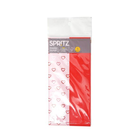 8ct Valentine&#39;s Day Tissue Paper Allover Hearts on Light Pink/Red Solid - Spritz&#8482; | Target