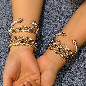 Two Tone Chain Link Bracelet Italian Designer Inspired Silver Gold Twisted Rope Statement Chunky ... | Amazon (US)