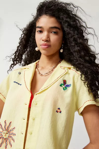 UO Franny Embroidered Souvenir Button-Down Shirt | Urban Outfitters (US and RoW)