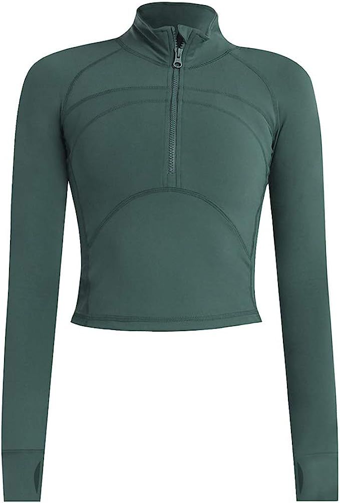 chouyatou Women's Lightweight Half Zip Athletic Track Performance Workout Jacket (Small, Green) a... | Amazon (US)