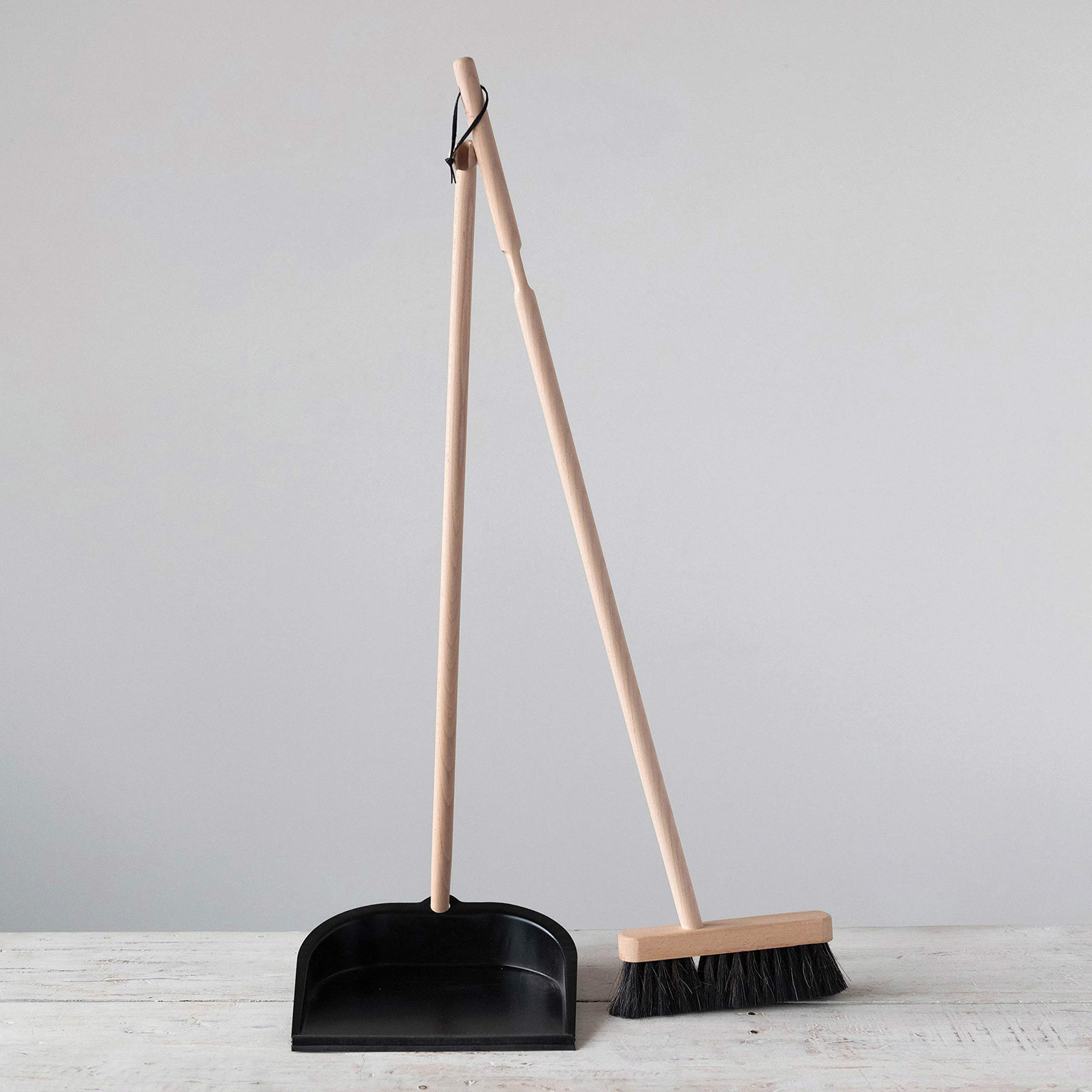 Creative Co-Op Beech Wood Broom & Standing Metal Dust Pan, Natural & Black | Amazon (US)