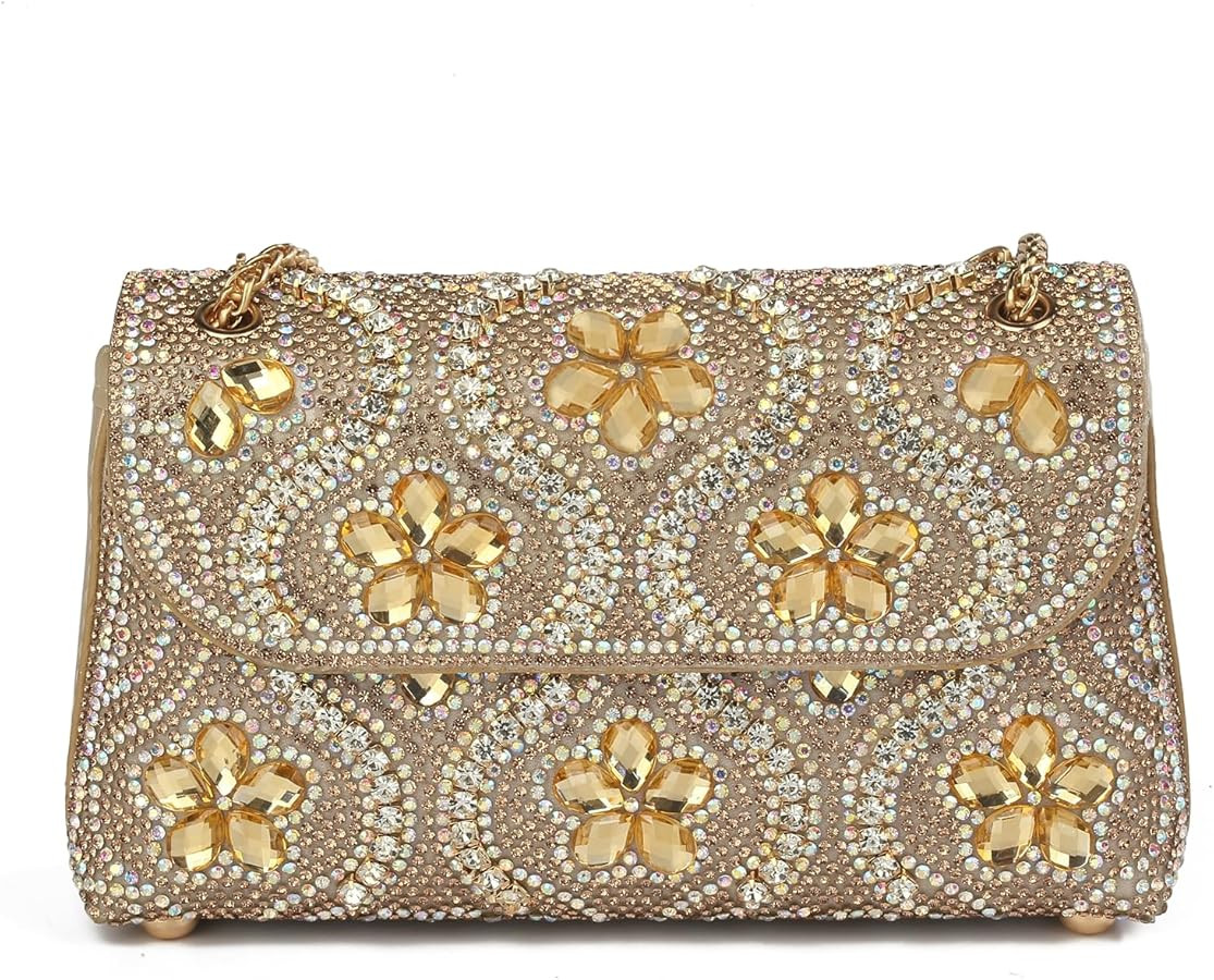 Flower Rhinestone Crystal Clutch Purse Shoulder Bag Sparkling Evening Bag for Wedding Prom Party ... | Amazon (US)