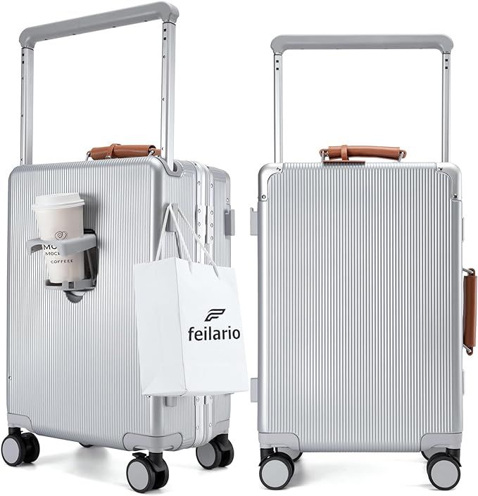 feilario 20'' Aluminum Frame Wide Handle PC Hardside Carry On Luggage - Double Spinner Wheels Lux... | Amazon (US)