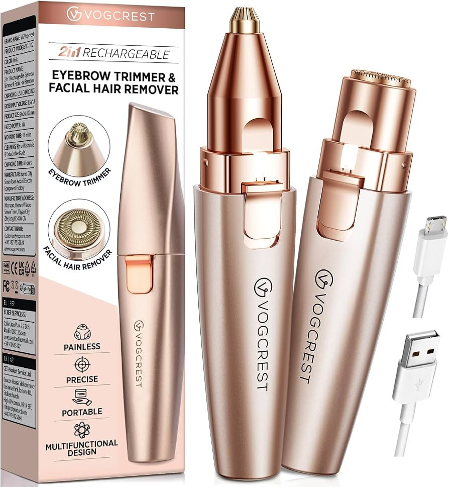 Eyebrow Facial Trimmer: 2 in1 Rechargeable Facial Hair Removal and Eyebrow Shaver - Face Lips Bod... | Amazon (US)