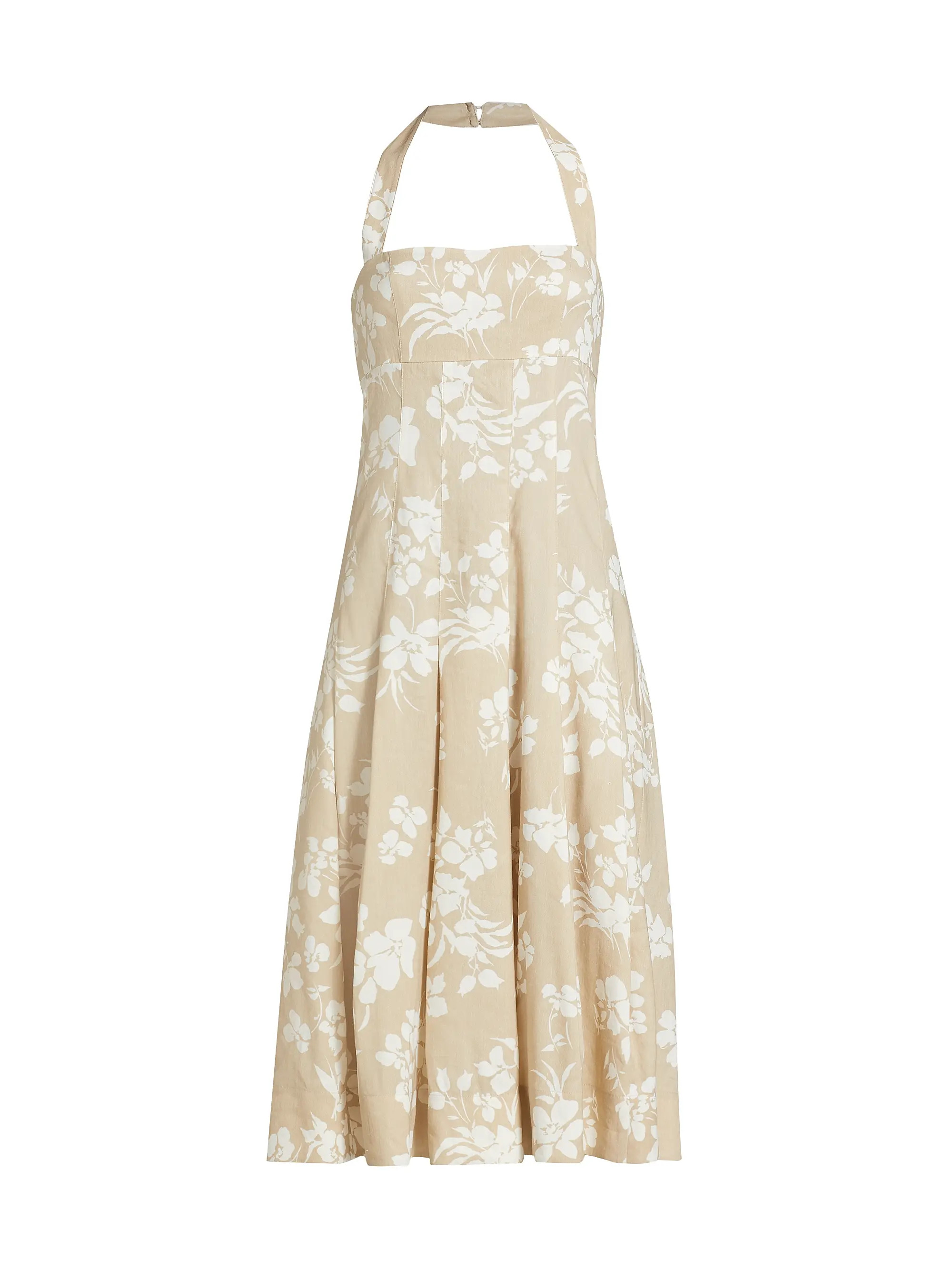 Amalia Floral Linen-Blend Halter Midi-Dress | Saks Fifth Avenue