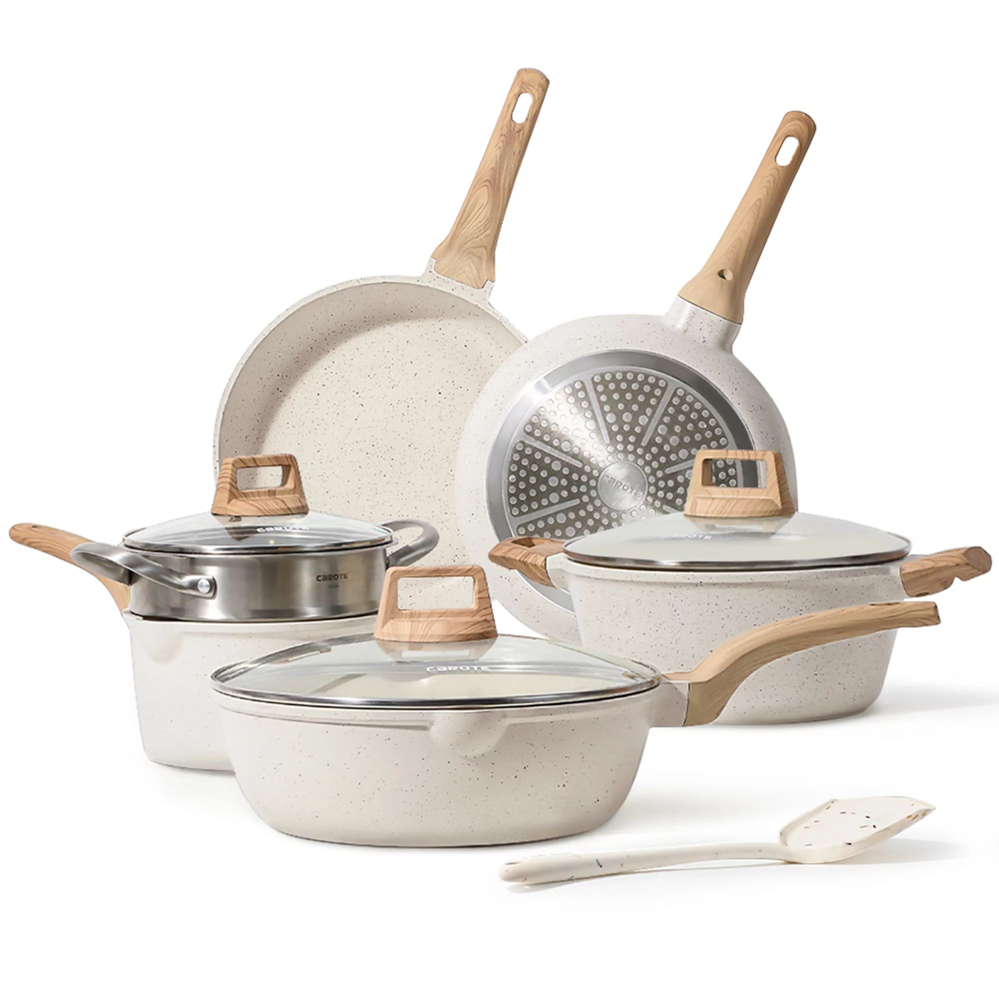 Carote Nonstick Pots and Pans Set,10 Pcs Induction Kitchen Cookware Sets (White Granite) | Walmart (US)