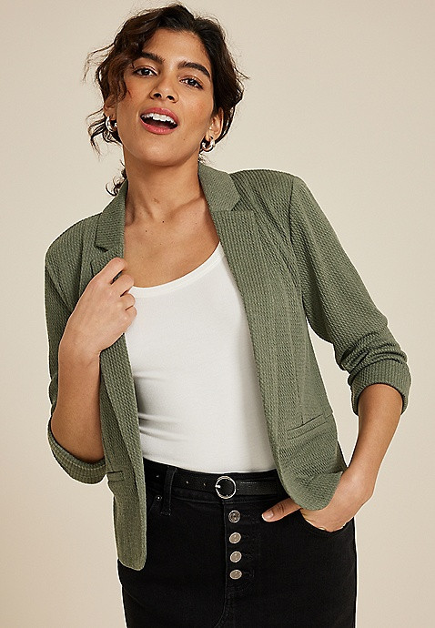 Textured Versa Open Front Cropped Blazer | Maurices