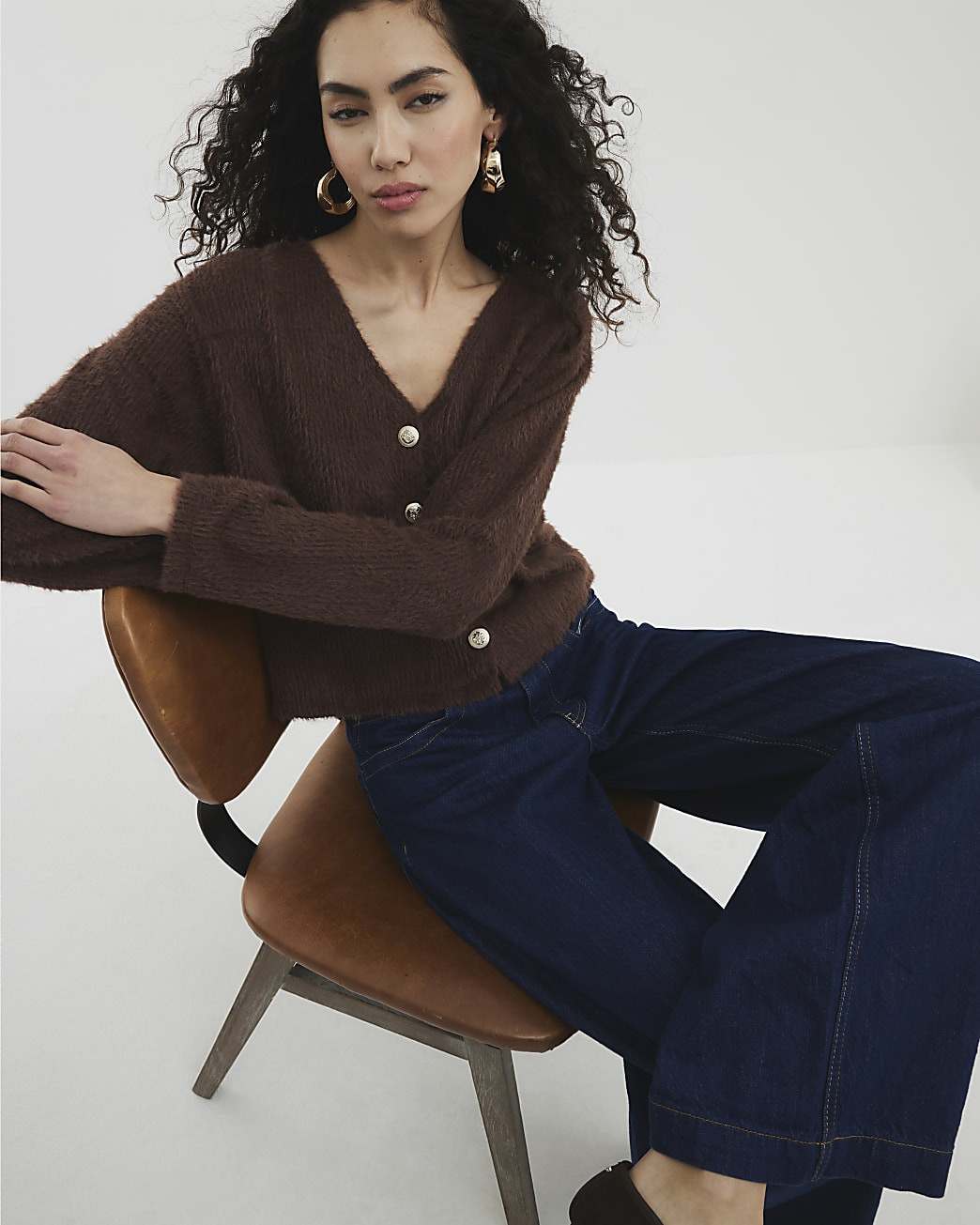 Brown Long Sleeve Fluffy Cardigan | River Island UK & IE