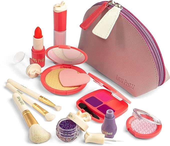 Litti Pritti Pretend Makeup Purse for Girls | 11 Piece Set | Play Makeup Kit | PU Leather Cosmeti... | Amazon (US)