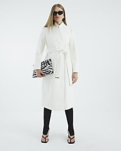 Cream Notch Collar Belted Wrap Coat | River Island UK & IE