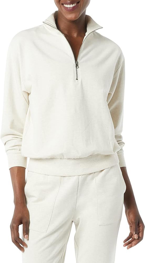 Amazon Brand - Terry Cotton & Modal Oversized-Fit Quarter-Zip Sweatshirt and Crop Jogger Set | Amazon (US)