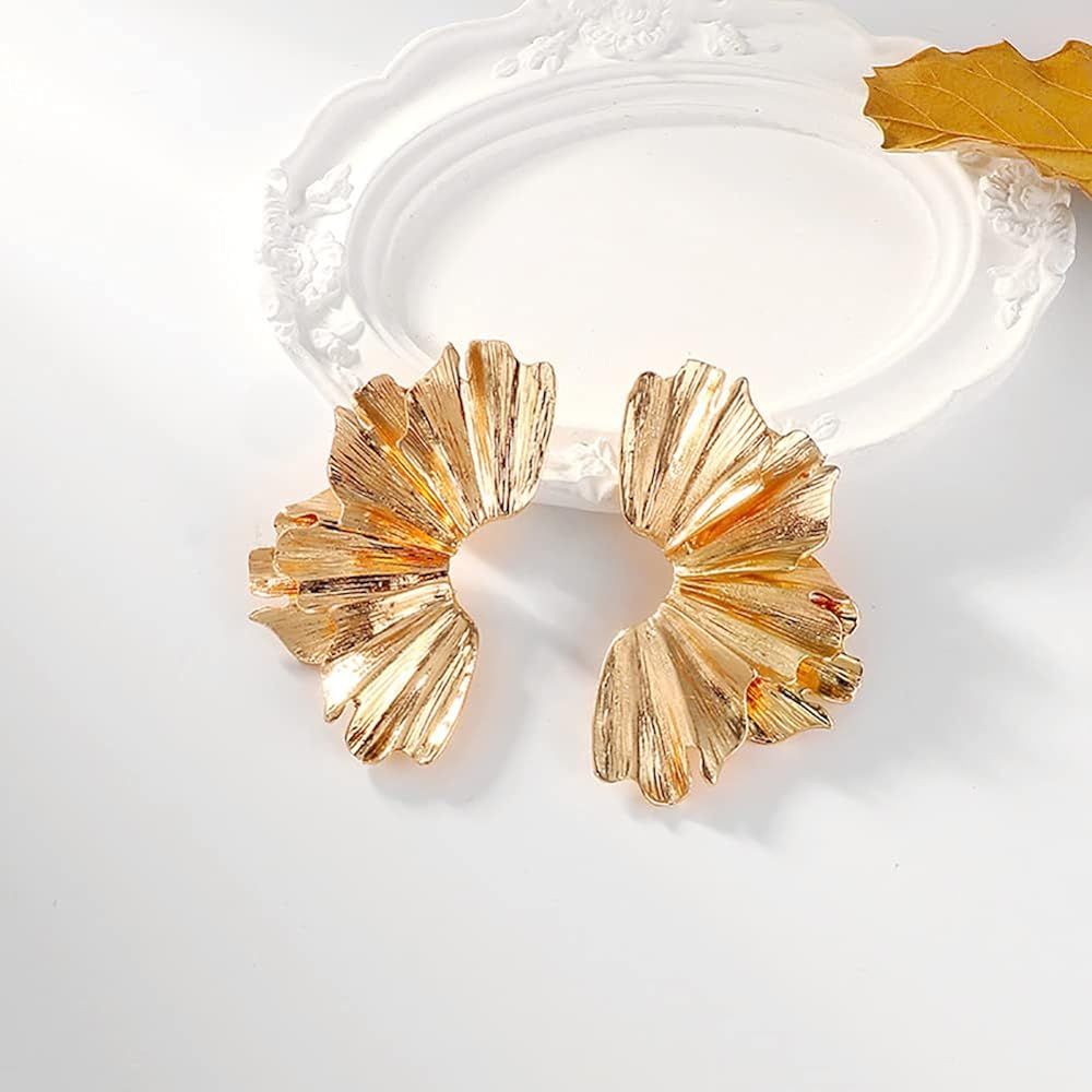 Gold Zinc Dangle Geometric Leaf Heart Flower Drop Earrings | Amazon (US)