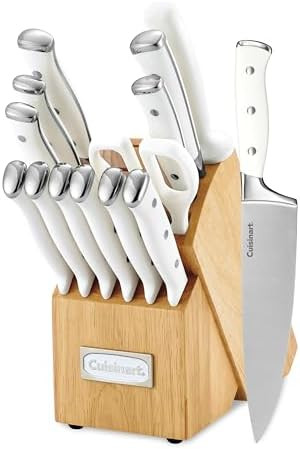 Cuisinart 15-Piece Knife Set with Block, High Carbon Stainless Steel, Forged Triple Rivet, White,... | Amazon (US)