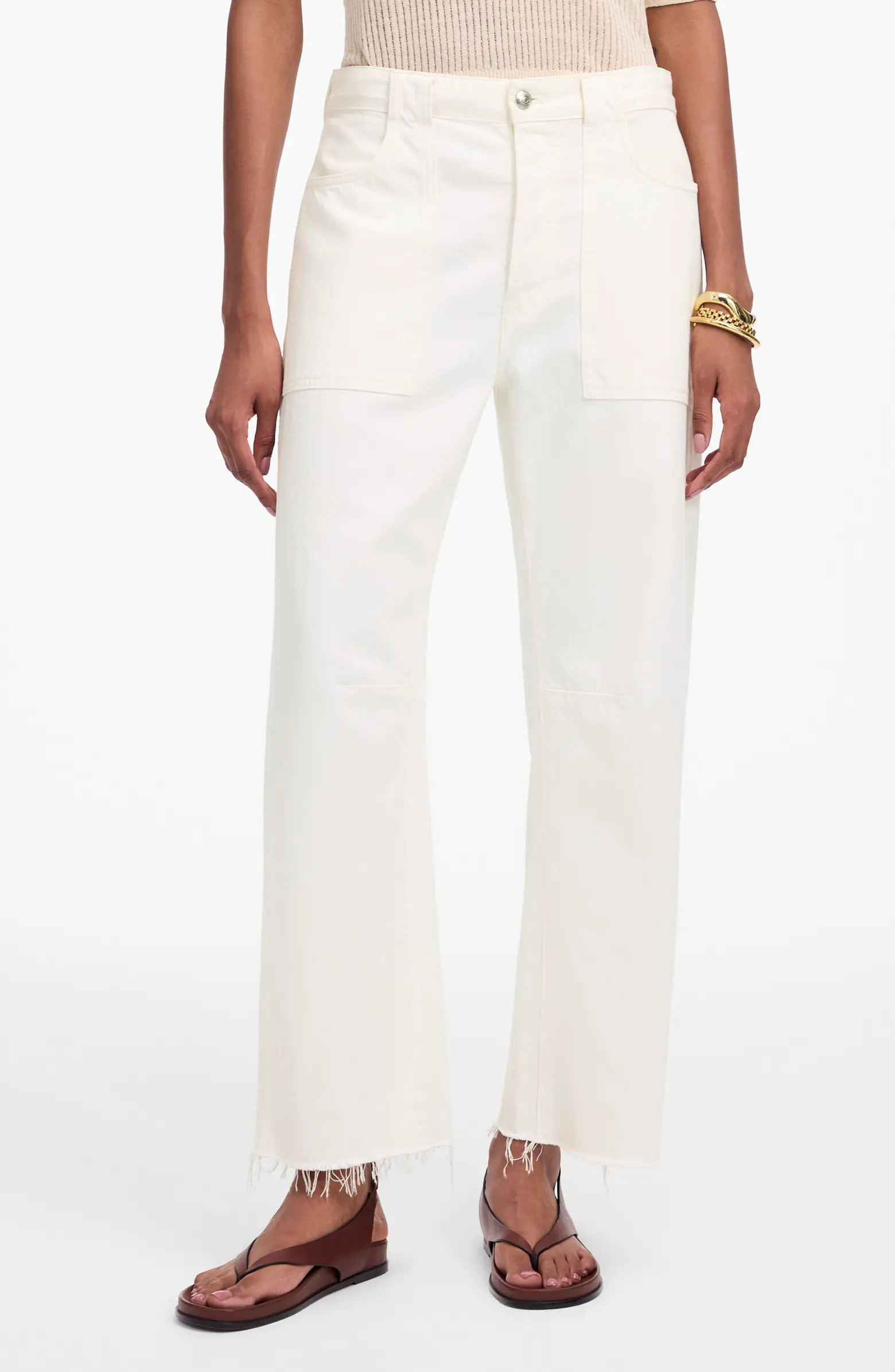 The Darted Raw Hem Barrel Leg Utility Jeans | Nordstrom