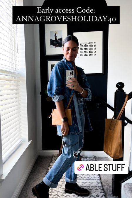 ABLE FAVES USE CODE ANNAGROVESHOLIDAY40 from 11/3-end of Black Friday sale GIFT IDEAS: leather tote, jewelry, shirt jacket/shacket, oversized denim jacket 