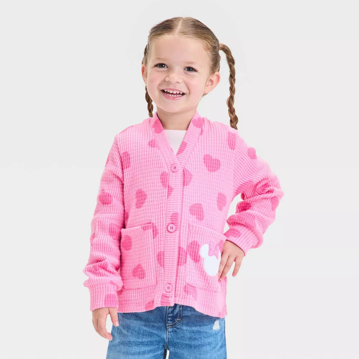 Toddler Girls' Disney Minnie Mouse Valentine's Hearts Cardigan Sweater - Pink | Target