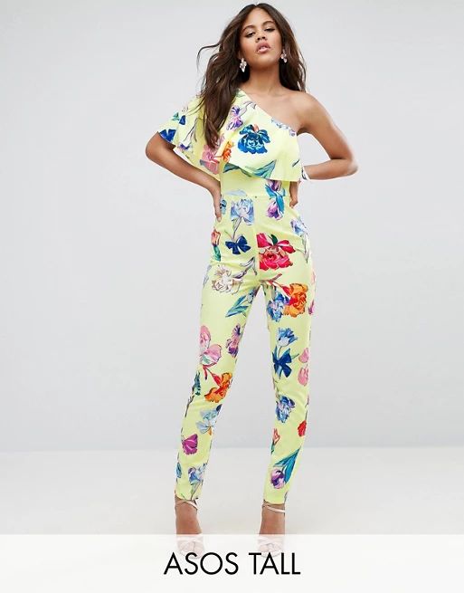 ASOS TALL One Shoulder Ruffle Jumpsuit in Floral Print | ASOS UK