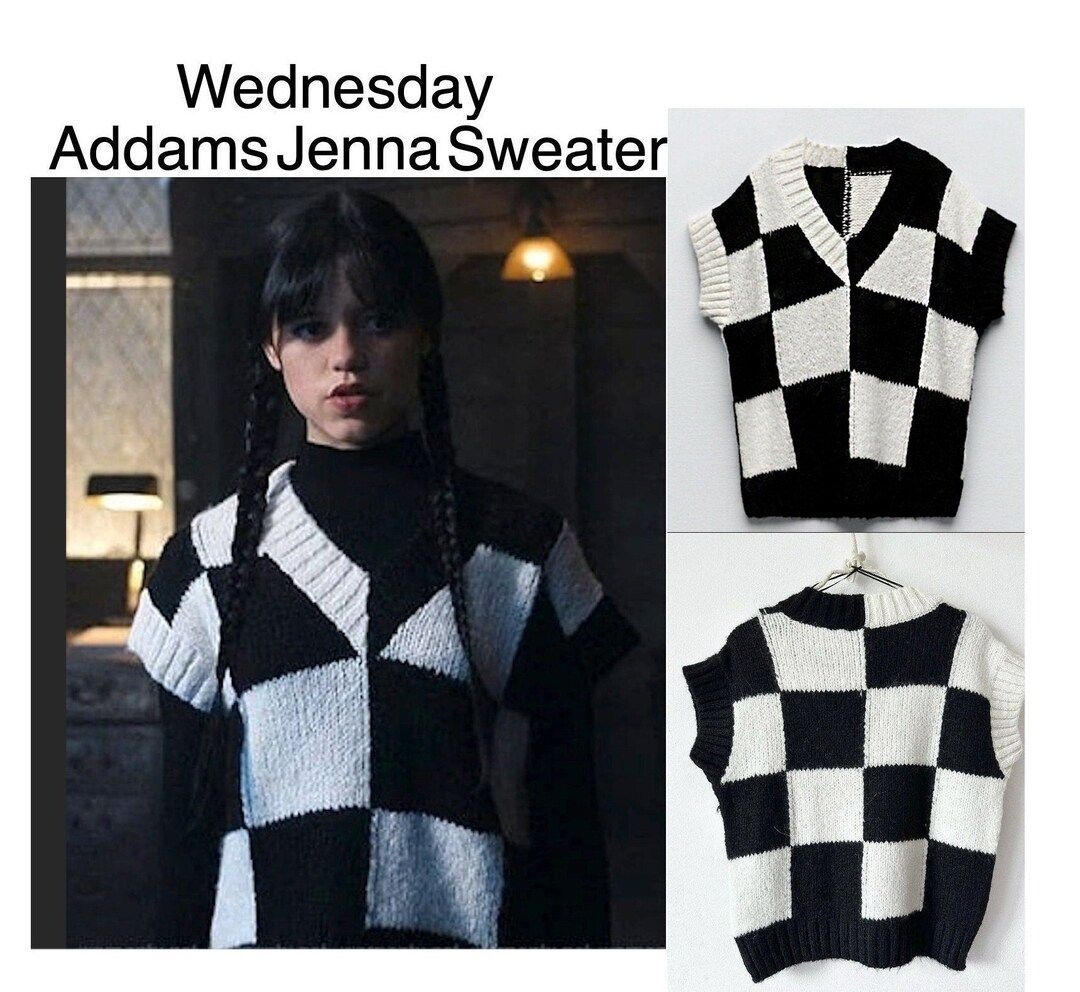 Wednesday Addams Jenna Black-white Sweater Vest Handknit - Etsy Slovakia | Etsy (EU)
