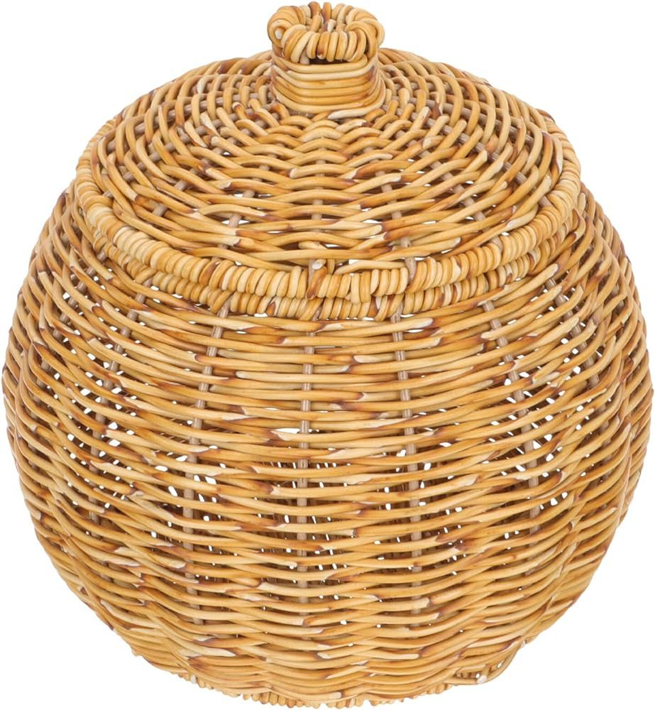 Beavorty Storage Baskets Rattan Storage Basket Pumpkin Shaped Straw Trash Can Small Wicker Basket... | Amazon (US)