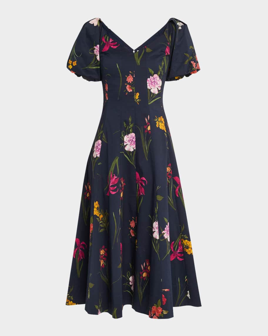 Magnolia Paneled Floral-Print Midi Dress | Neiman Marcus
