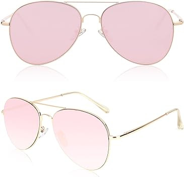 Classic Aviator Mirrored Flat Lens Sunglasses Metal Frame with Spring Hinges SJ1030 | Amazon (US)