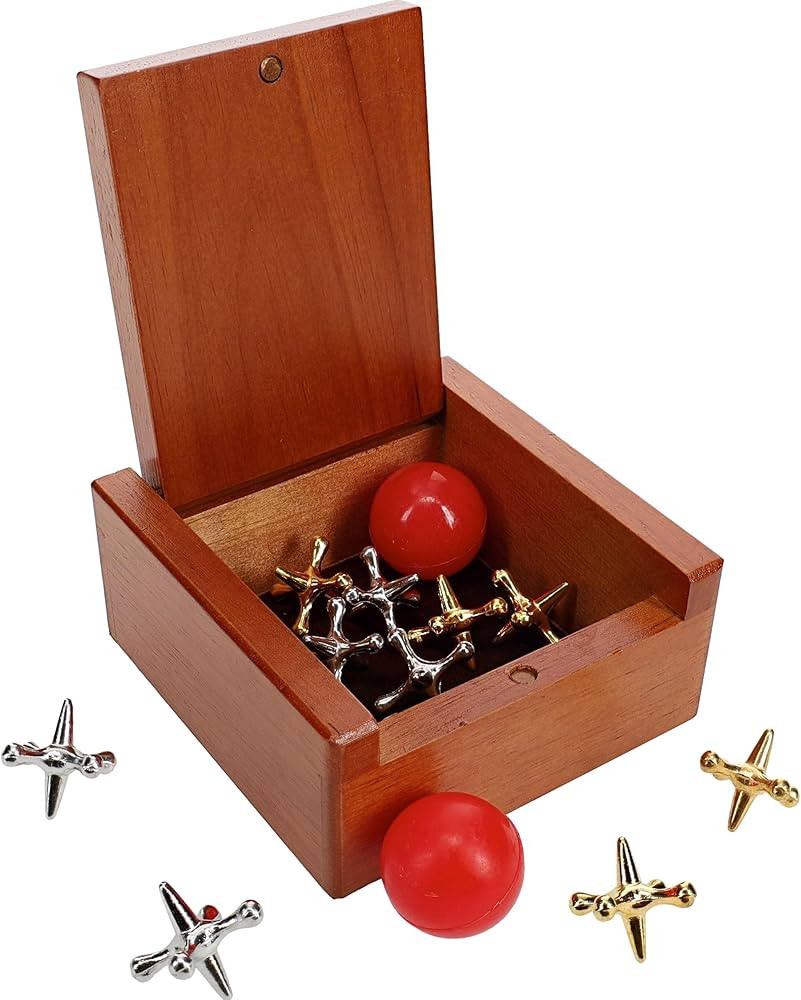 WE Games Metal Jacks Set – Classic Jacks Game with 2 Red Balls in Keepsake Wooden Box – Nosta... | Amazon (US)