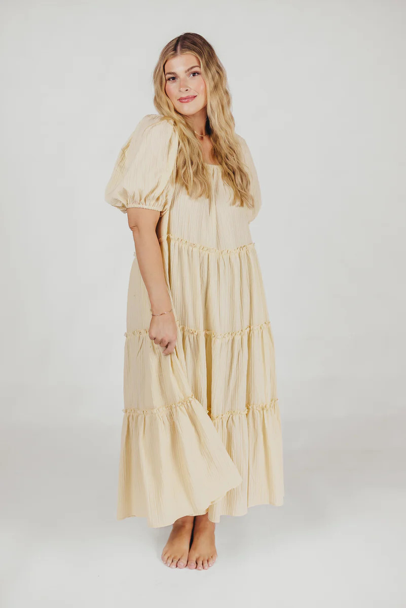 Eva Puffed Sleeve Maxi Dress in Cream - Bump Friendly & Inclusive Sizi | Worth Collective