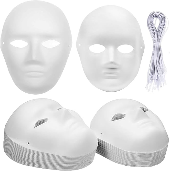 Nicunom 40 Pack DIY Full Face Masks, 2 Sizes Paintable White Plain Masks, Paper Mache Mask for Co... | Amazon (US)