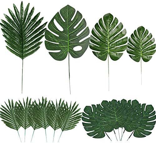 60 Pieces 4 Kinds Artificial Palm Leaves with Faux Stems Tropical Plant Leaves Monstera Leaves Sa... | Amazon (US)