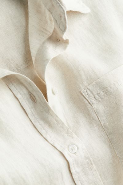 Linen Shirt - Long sleeve - Regular length - Light beige - Ladies | H&M US | H&M (US + CA)