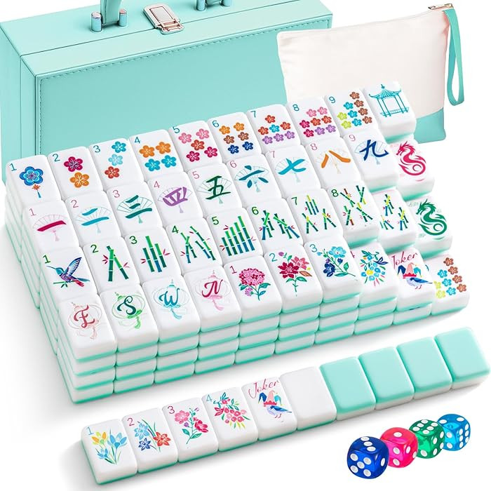 Soulchen 1.2 Inch Acrylic Green American Mahjong Set 168 Blossom Numbered Tiles, Tiles Bag and Po... | Amazon (US)