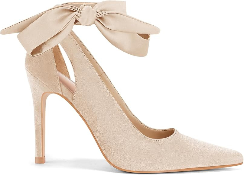 Fashare Womens High Heels Bow Tie Back Sexy Stiletto Ankle Strap Wedding Dress Pumps Shoes | Amazon (US)