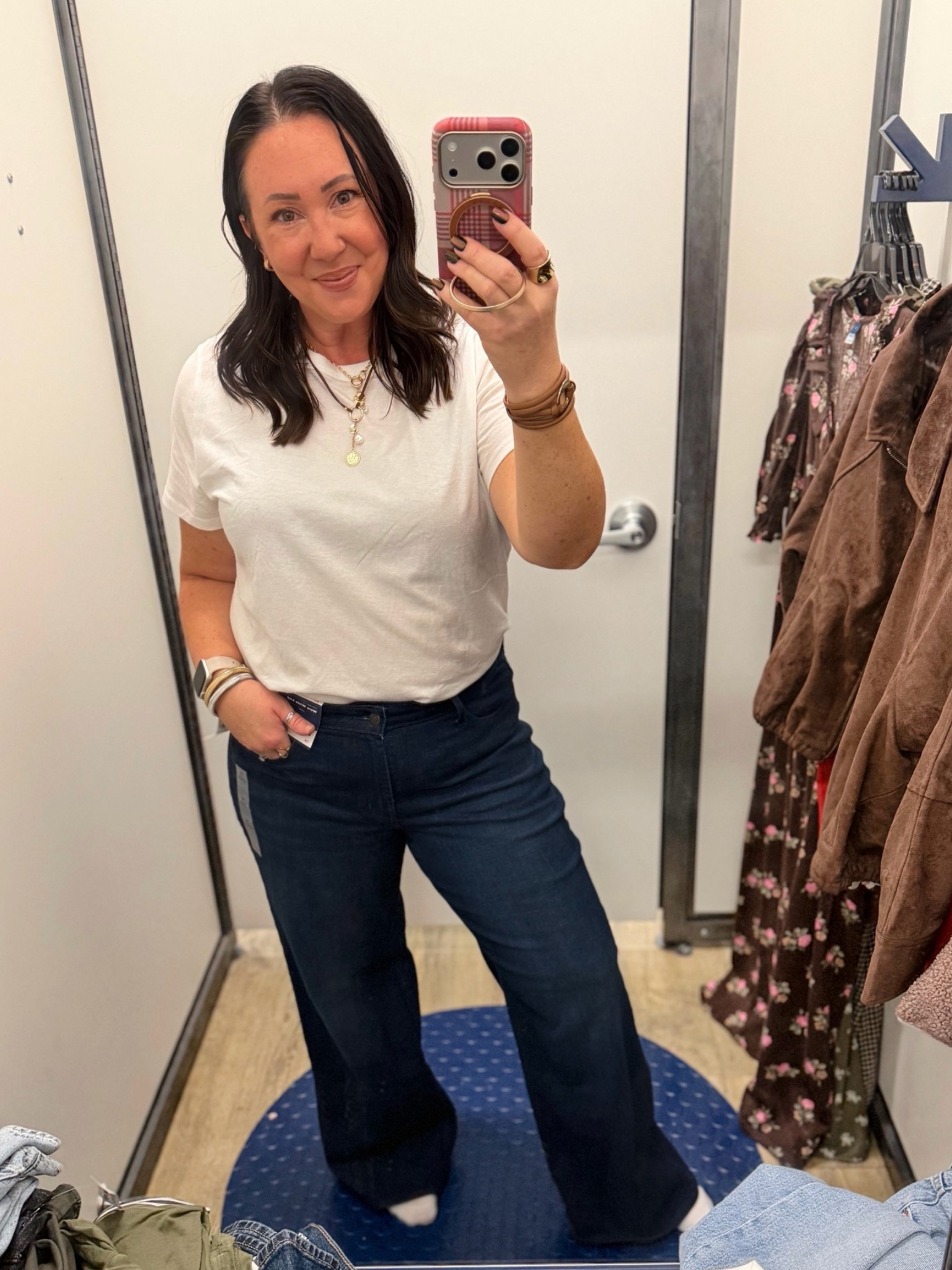 Wow high waisted wide leg jeans are 💯! Wearing size 14 regular. Would probably prefer the short length in these.  Good stretch and super comfortable. Large tee.

#LTKMidsize #LTKSaleAlert #LTKOver40