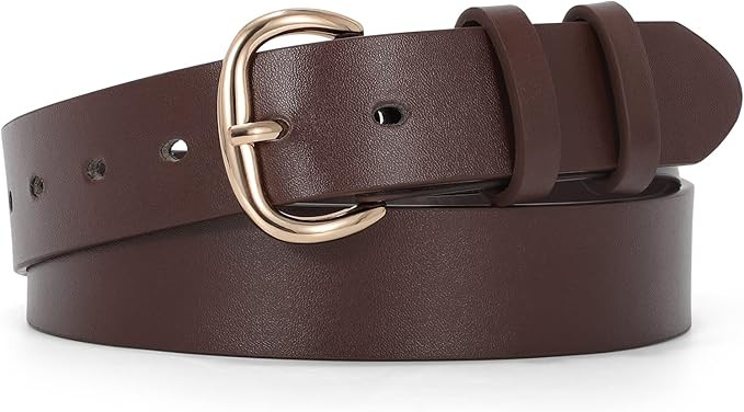 JASGOOD Women Leather Belt for Jeans Pants Gold Buckle Lady Casual Dress Waist Belt | Amazon (US)
