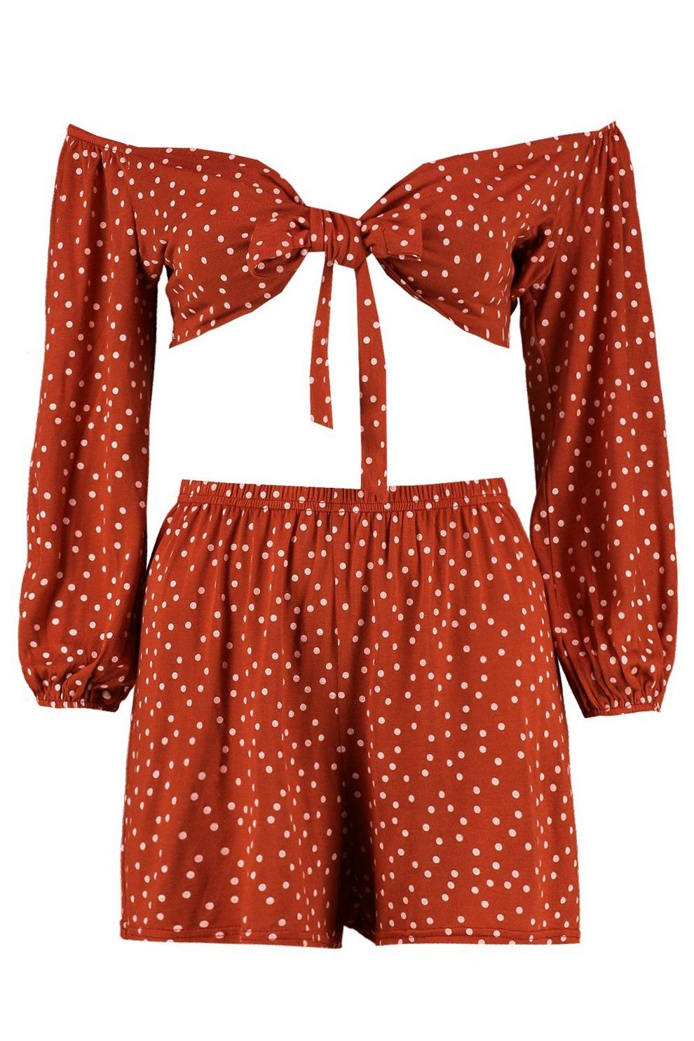 Polka Dot Tie Front Shorts Co-ord | Boohoo.com (US & CA)