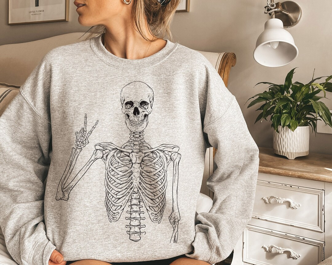 Skeleton Peace Sign Sweatshirt, Halloween Sweatshirt, Retro Skeleton Sweatshirt, Skeleton Shirt, ... | Etsy (US)