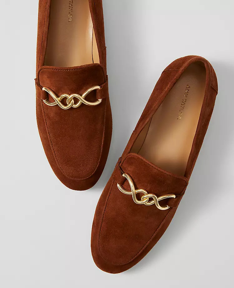 Hardware Embellished Suede Loafers | Ann Taylor
