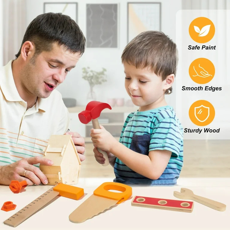 NEOWEEK Wooden Tool Set for Kids Aged 3-5, Pretend Play Construction Toy with Tool Belt Bag, Educ... | Walmart (US)