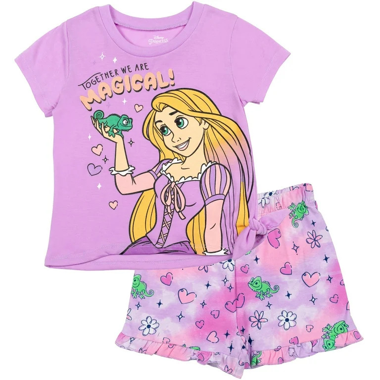 Disney Princess Rapunzel Big Girls T-Shirt and French Terry Shorts Outfit Set Toddler to Big Kid | Walmart (US)