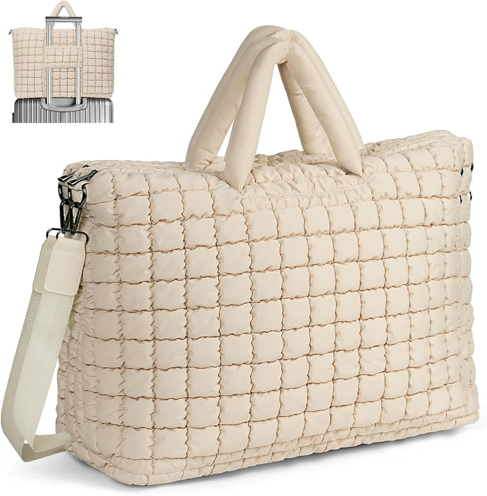 Quilted Duffle Bag for Travel, Large Puffer Duffel Weekender Bags Soft Gym Tote, Big Puffy Carry ... | Amazon (US)