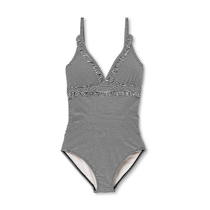 V-Neck Micro Ruffle One Piece Maternity Swimsuit - Isabel Maternity by Ingrid & Isabel™ Striped | Target