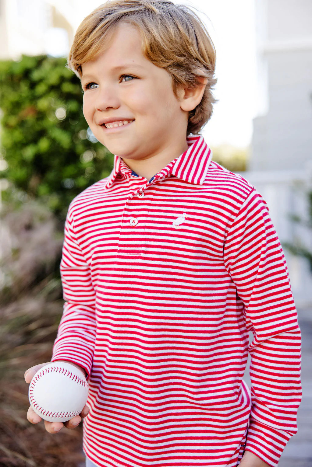 Long Sleeve Prim & Proper Polo & Onesie - Richmond Red Stripe with Multicolor Stork | The Beaufort Bonnet Company