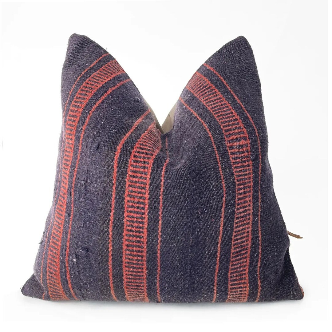 Navy Blue and Red Striped Pillow Decorative Throw Pillow With Feather Cushion - Etsy | Etsy (US)