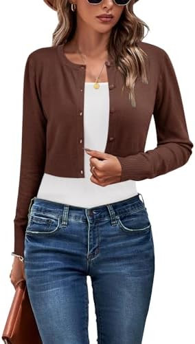 Newshows Cropped Cardigan Sweaters for Women 2025 Crew Neck Button Down Open Front Knit Bolero Sh... | Amazon (US)