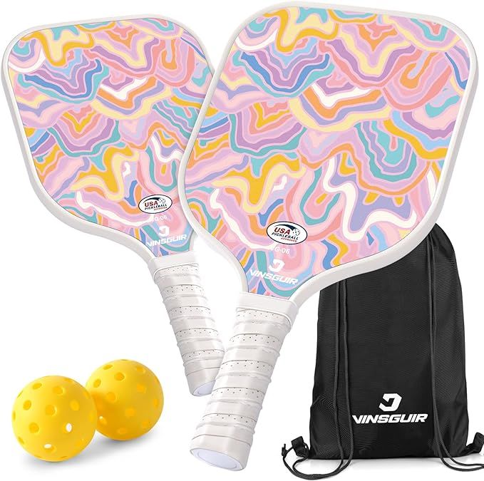 VINSGUIR Pickleball Paddles Set of 2, Lightweight 7.23OZ Fiberglass Pickleball Set with 2 Pickleb... | Amazon (US)